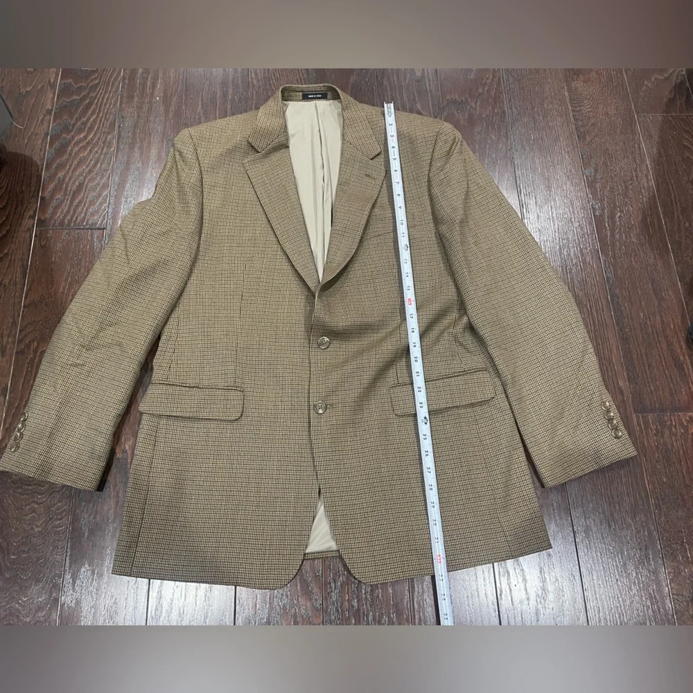 Lauren Ralph Lauren Wool Sports Coat Blazer  Men Size 44L Brown Houndstooth EUC